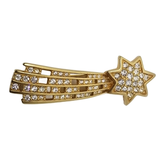 SWAROVSKI 1980s GOLDTONE & CRYSTAL SHOOTING STAR BROOCH - Picture 1 of 4